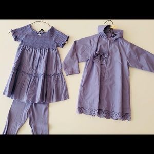 Lili Gaufrette raincoat, dress, and leggings set.
